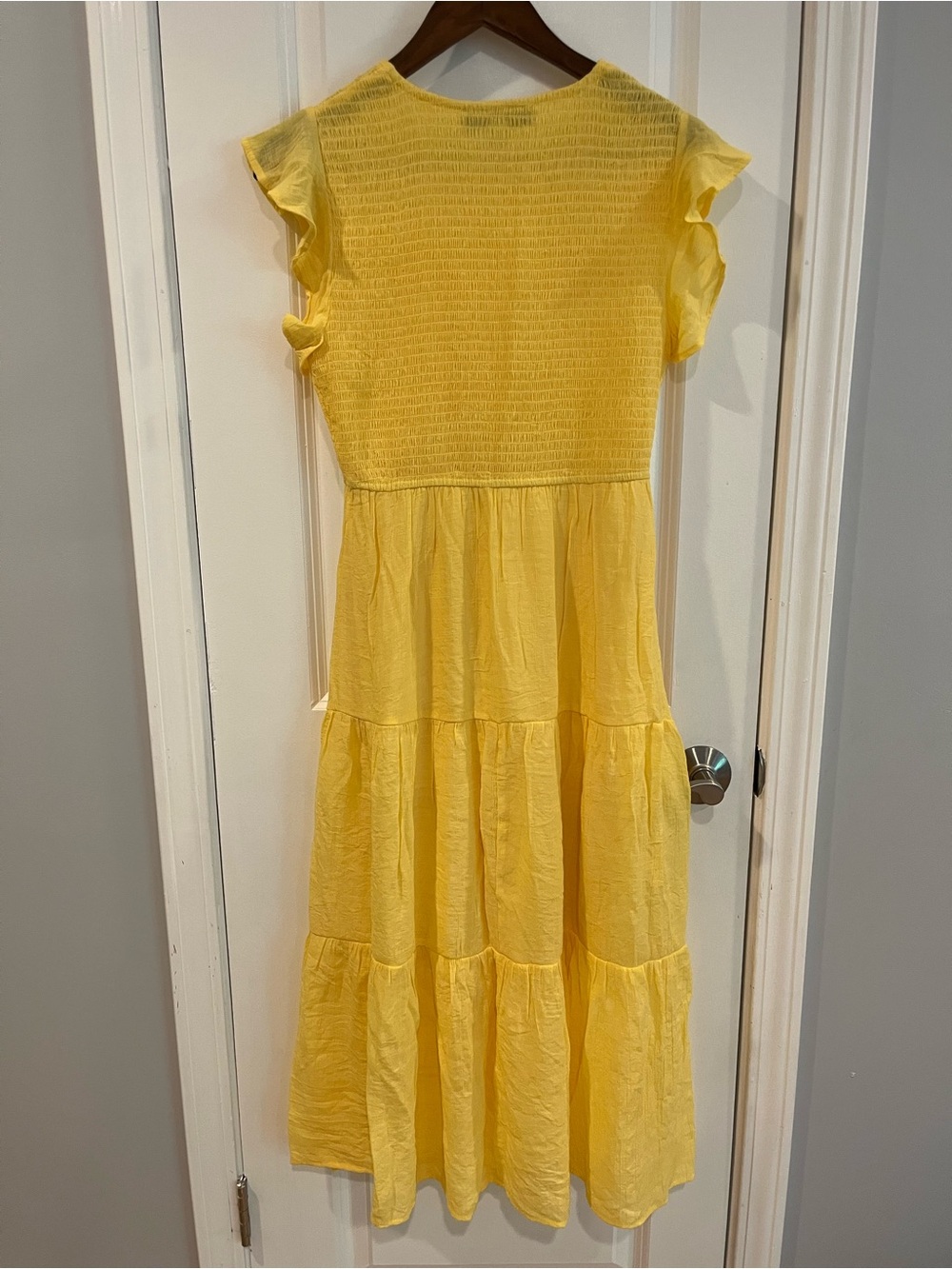 Emma & Michele Yellow Ruffle-Sleeve Tiered Dress - Picture 7 of 8